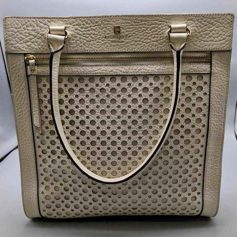 21"Kate Spade Perri Lane Bubbles Bone Leather Purse Handbag Bag